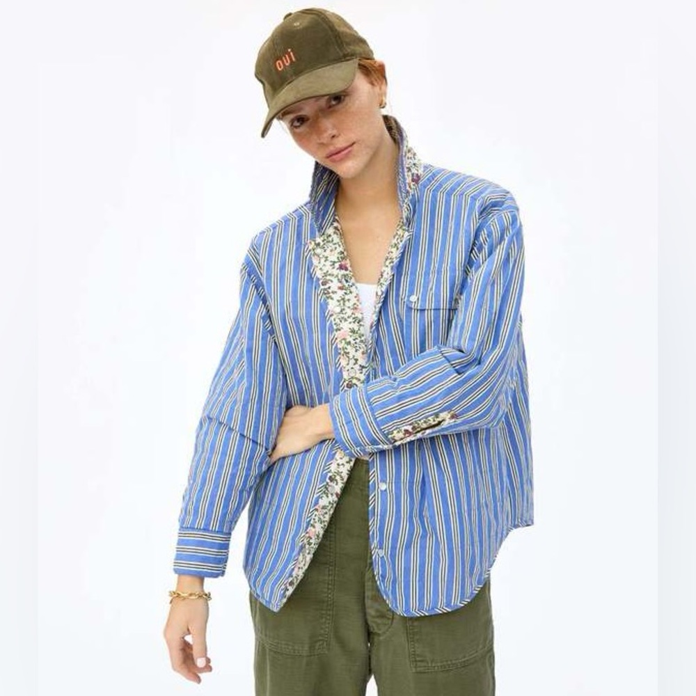 Clare V Jacque Reversible Jacket Ditsy Floral Maroc Stripe XS S Quilted BNWT!